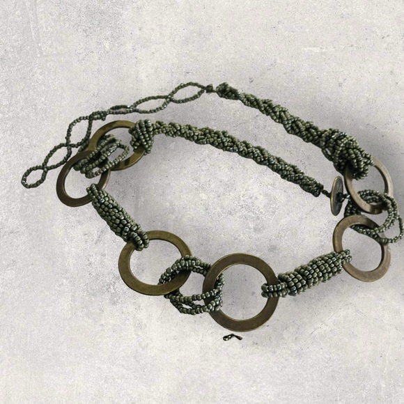 Fabulous Steel Gray Beads and Metal Adjustable Fashion Belt Industrial Look - Picture 1 of 15